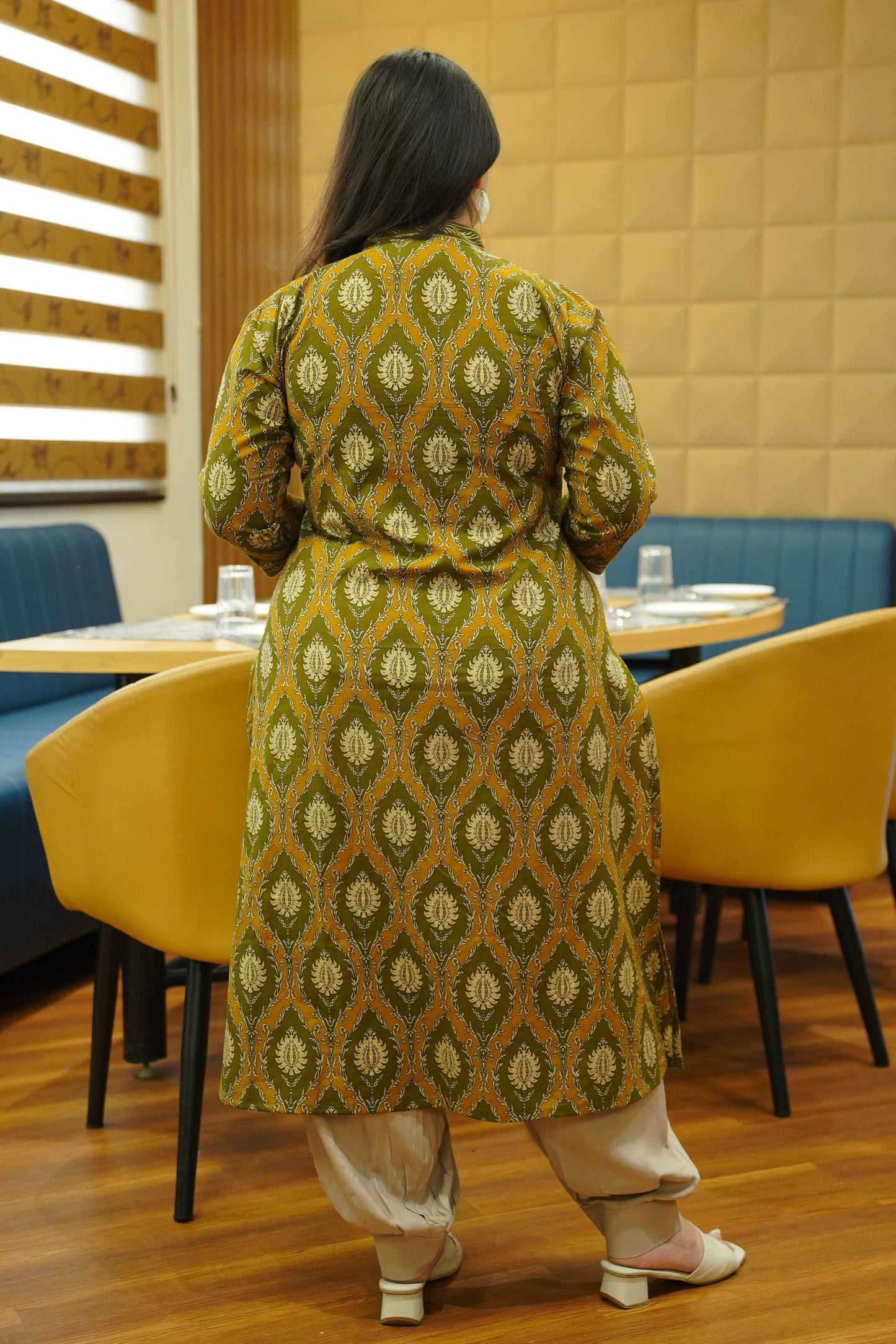 Olive Henna Block Cotton Kali Kurta