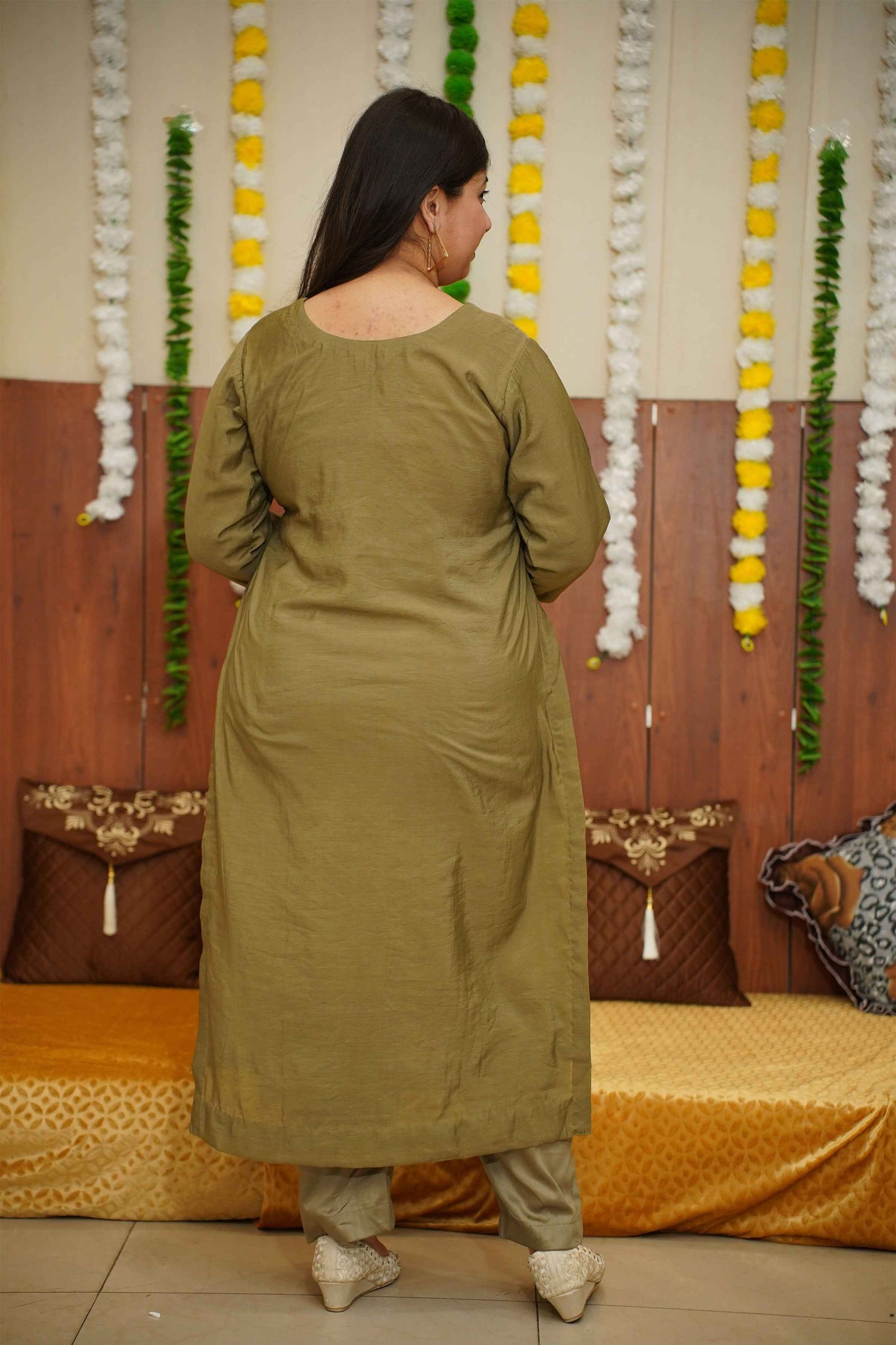 Buy Plus Size Olive Opulence Fancy Suit Set At Apella | Sizes XS to 10 XL | India | Free Delivery | Customized