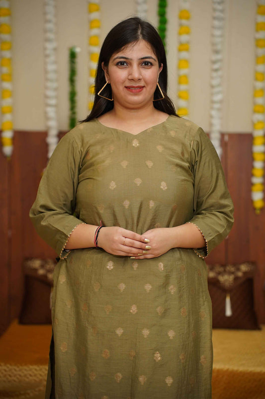 Buy Plus Size Olive Opulence Fancy Suit Set At Apella | Sizes XS to 10 XL | India | Free Delivery | Customized