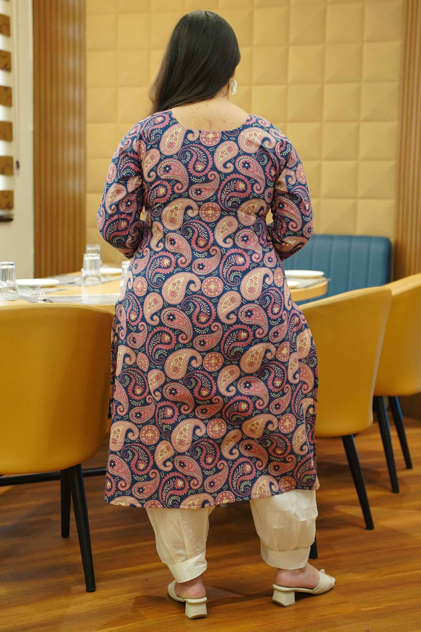 Onion Marine Block Cotton Kali Kurta