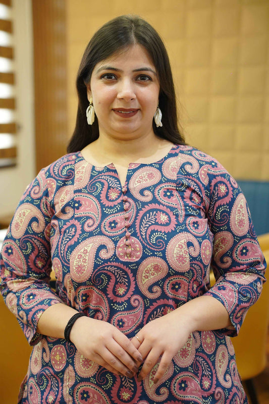 Onion Marine Block Cotton Kali Kurta