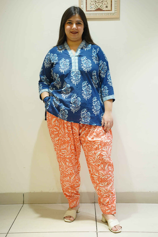 Orange Block Printed Cotton Salwar
