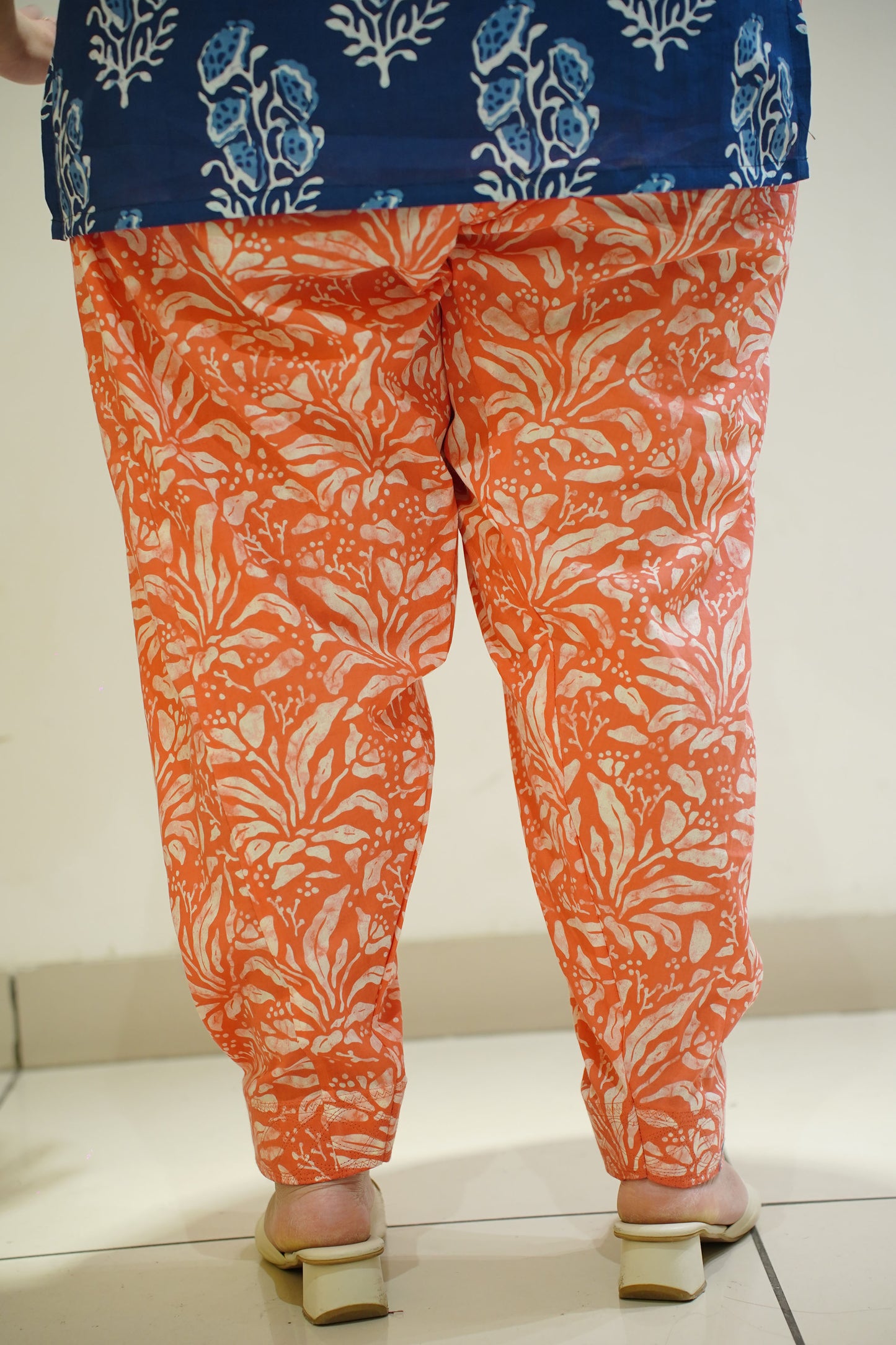 Orange Block Printed Cotton Salwar