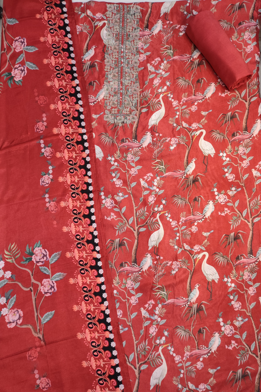 Rust Songbird Muslin Dress Material