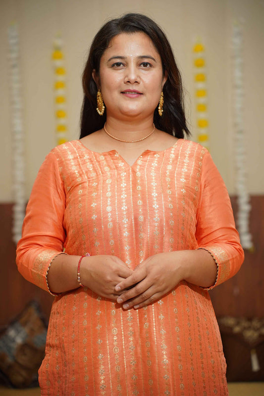 Buy Plus Size Peachy Blush Jacquard Silk Suit At Apella | Sizes XS to 10 XL | India | Free Delivery | Customized