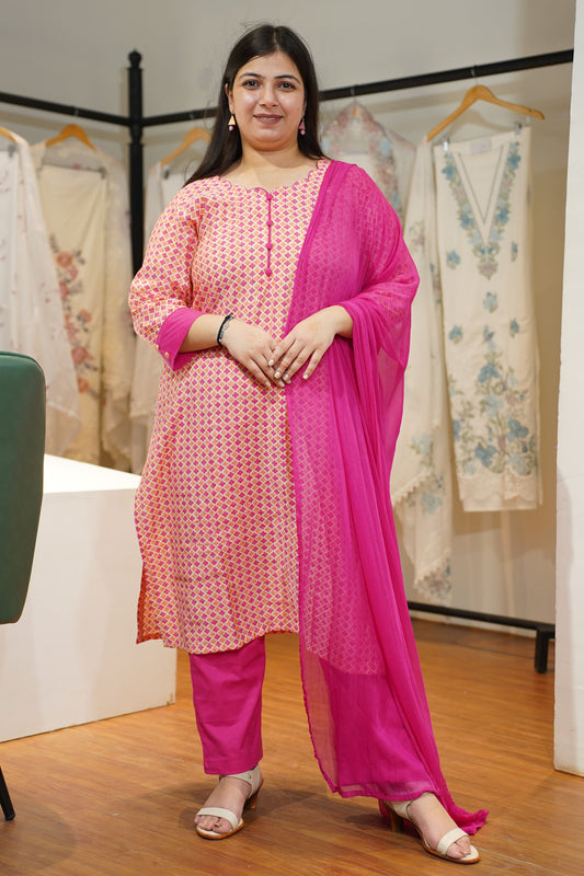 Peachy Pink Printed Suit Set