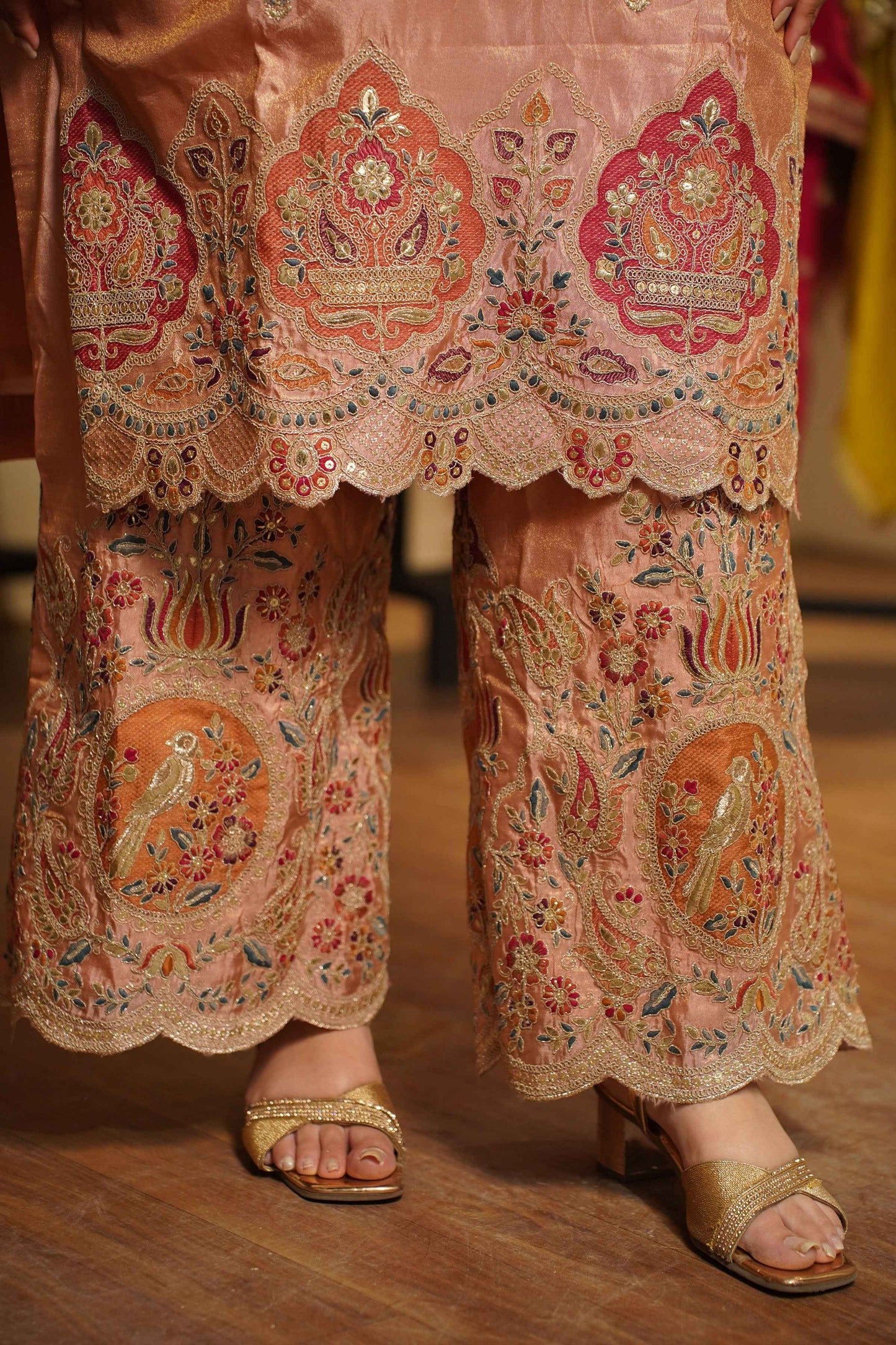 Rehaya Tissue Shimmer Embroidered Sharara Suit