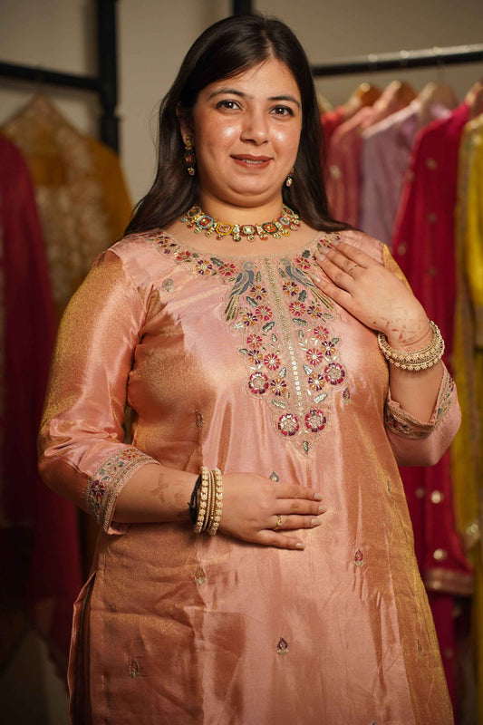 Rehaya Tissue Shimmer Embroidered Sharara Suit