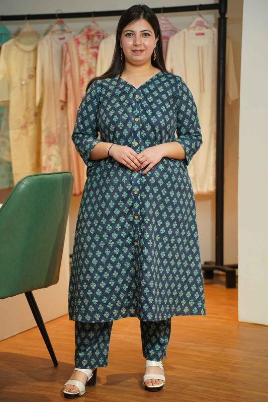 Peacock Ajrakh Katha Kurta