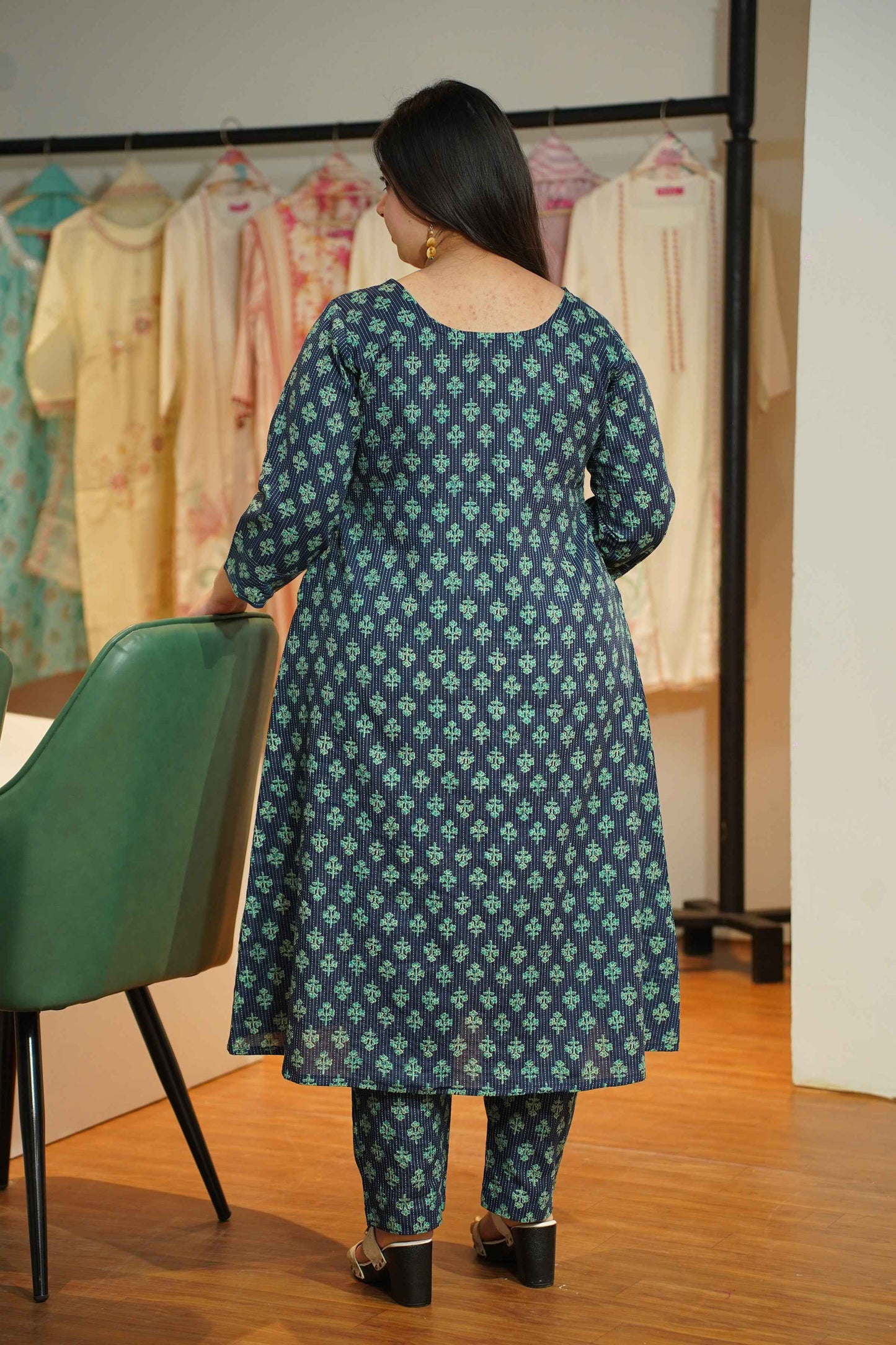 Peacock Ajrakh Katha Kurta