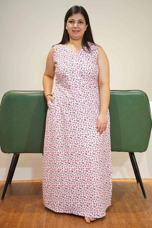 Pink Bloomy Cotton Night Gown