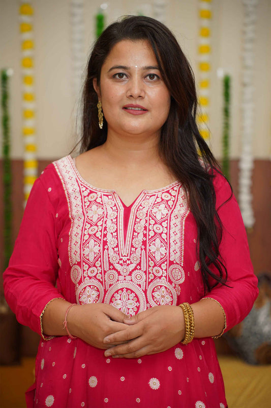 Buy Plus Size Pink Carnation Crepe Suit Set At Apella | Sizes XS to 10 XL | India | Free Delivery | Customized