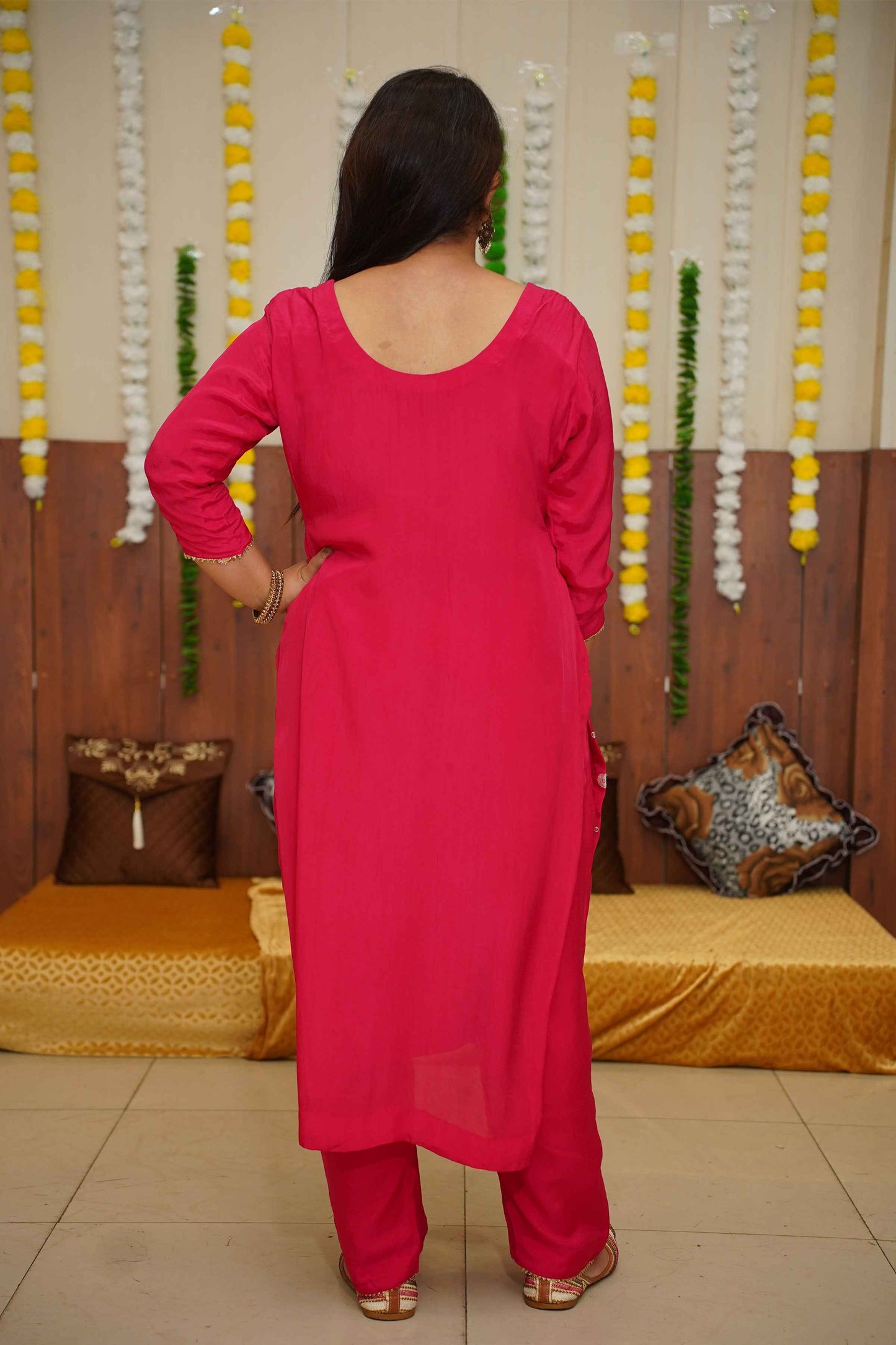 Buy Plus Size Pink Carnation Crepe Suit Set At Apella | Sizes XS to 10 XL | India | Free Delivery | Customized