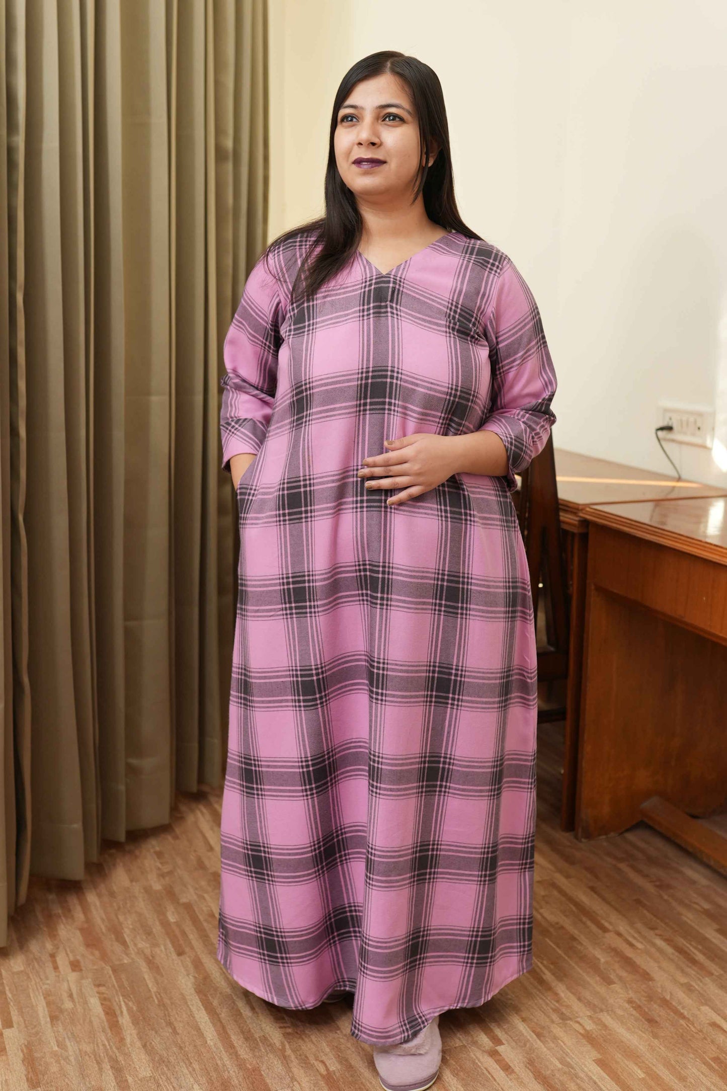 Buy Plus Size Blush Breeze Woollen Night Gown At Apella | Sizes XS to 10 XL | India | Free Delivery | Customized