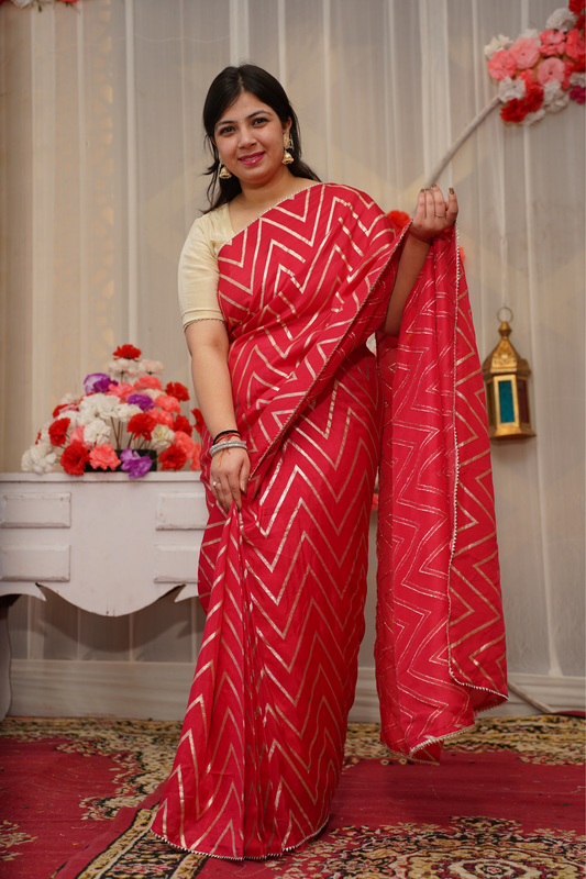 Rose Gold Silk Saree with Blouse
