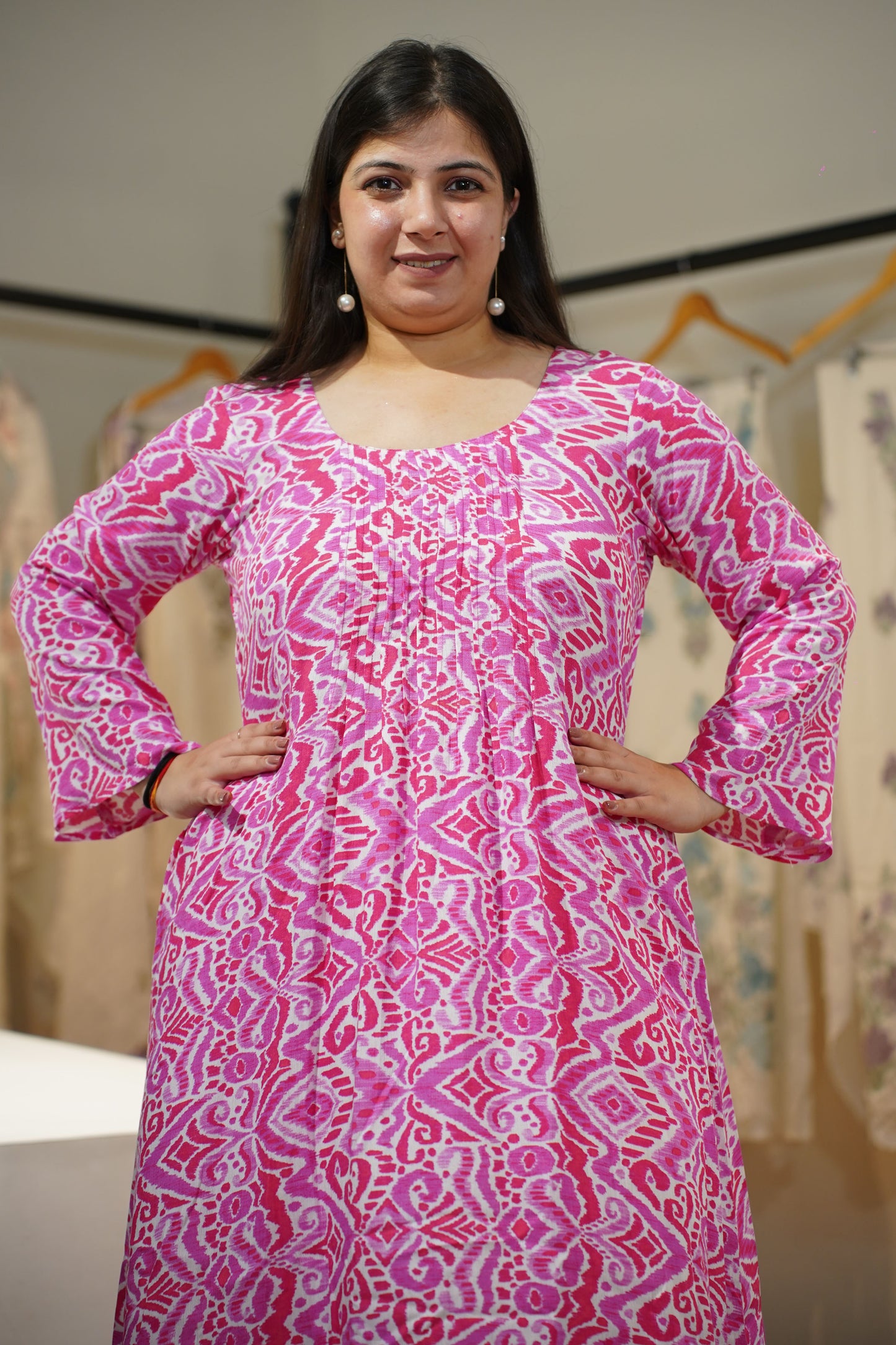 Fuchsia Pintuck A-Line Afghani Suit