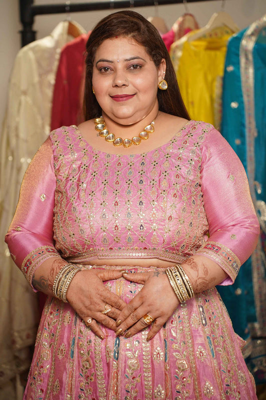 Ruhaya Rosé Tissue Lehenga With Zari Embroidery