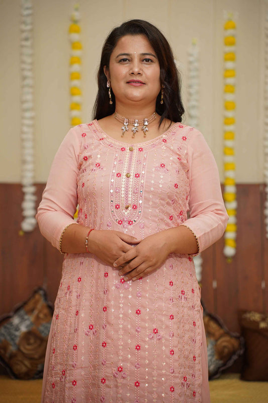 Buy Plus Size Pink Sequin Organza Skirt Suit At Apella | Sizes XS to 10 XL | India | Free Delivery | Customized