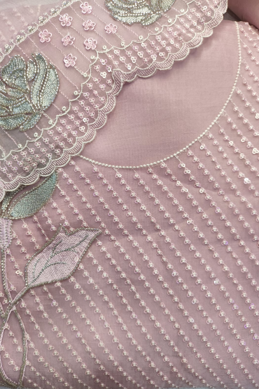 Pink Shimmer Tissue Suit with Handwork