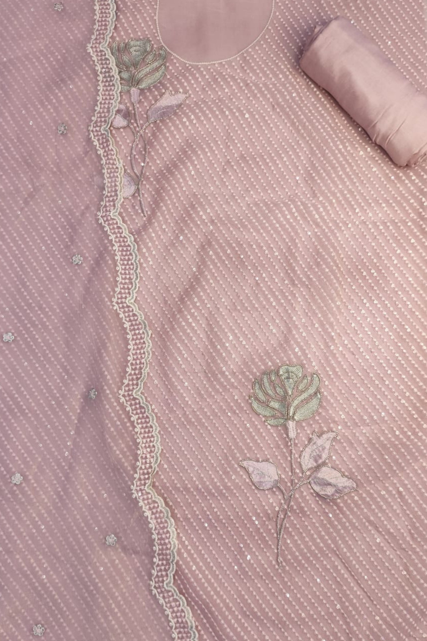 Pink Shimmer Tissue Suit with Handwork