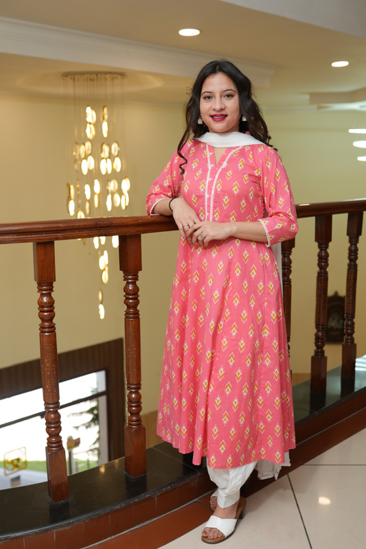 Buy Plus Size Roseate Charm Cotton Anarkali Set At Apella | Sizes XS to 10 XL | India | Free Delivery | Customized