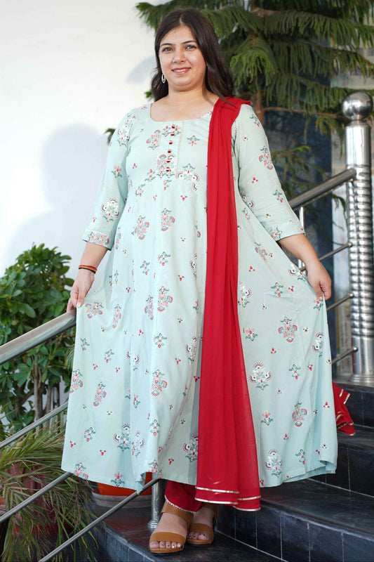Pista Foiled Rayon Anarkali Kurta