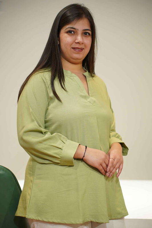 Pista Green Pleated Rayon Top