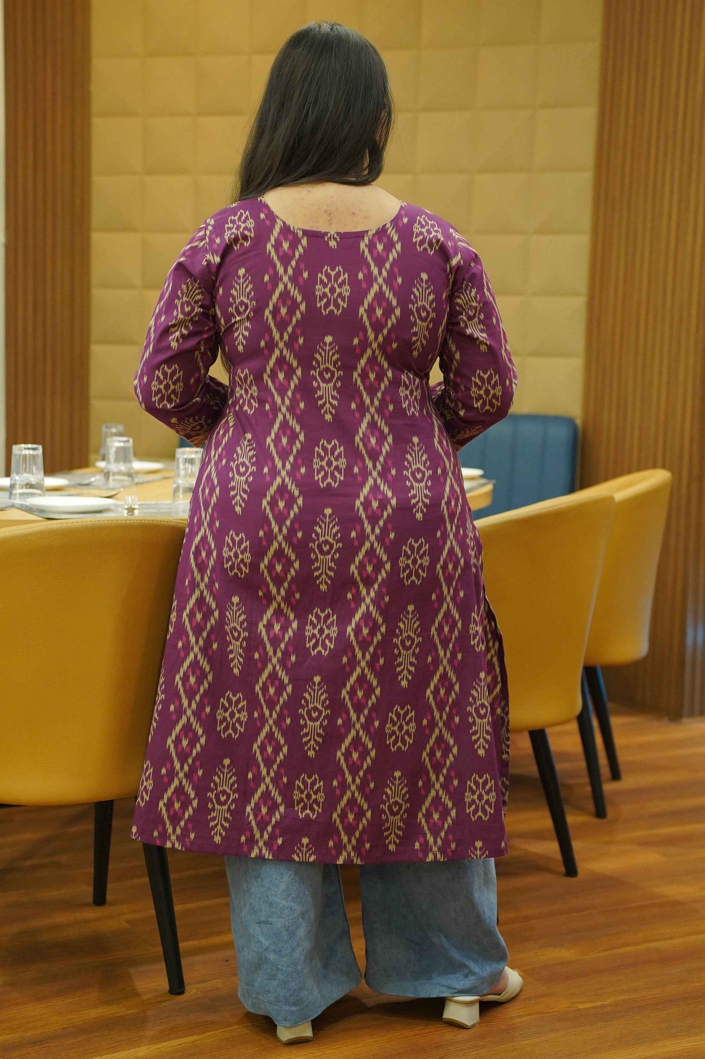 Plum Essence Printed Cotton Kali Kurta