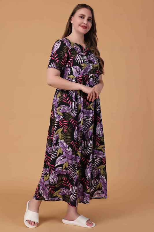 Buy Plus Size Pretty Purple Rayon Night Gown At Apella | Sizes XS to 10 XL | India | Free Delivery | Customized