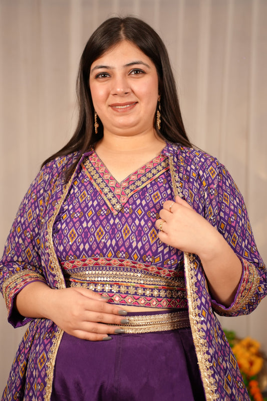 Purple Indo Western Cape Set