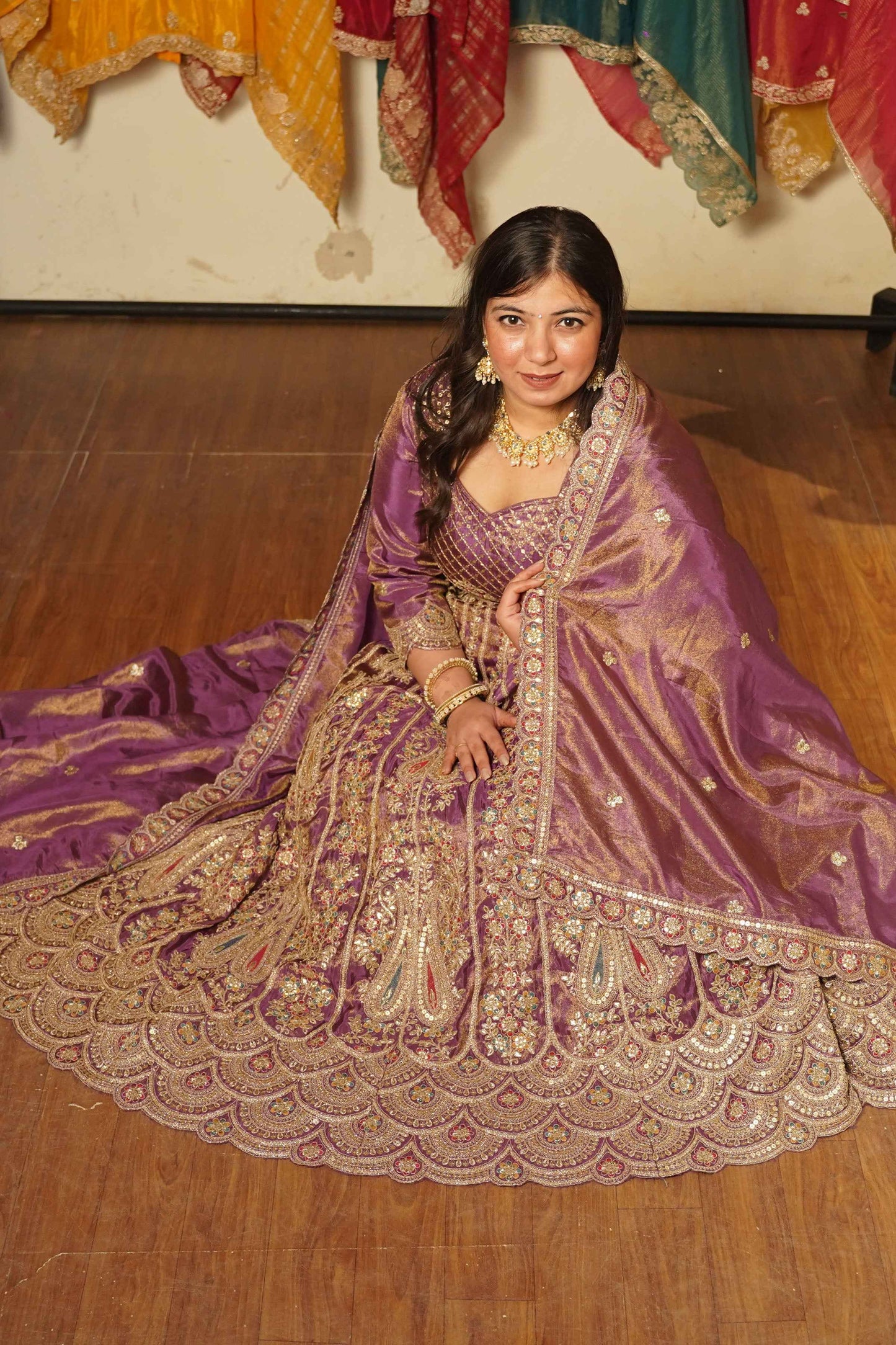 Rivaya Lavender Tissue Lehenga With Zari Embroidery