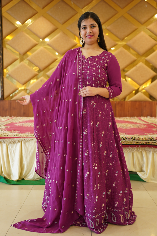 Radiant Purple Georgette Dress with Dupatta