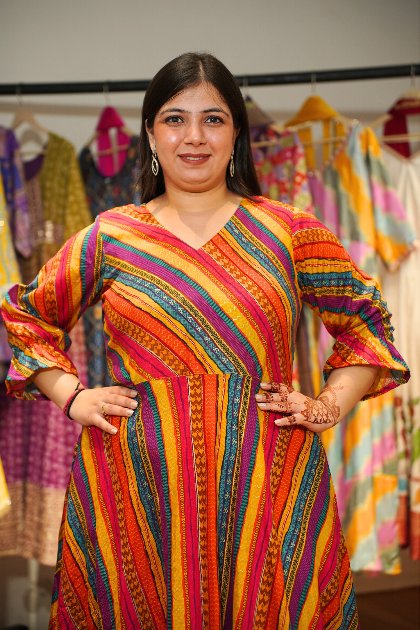 Rainbow Lane Foiled Rayon Dress With Pockets