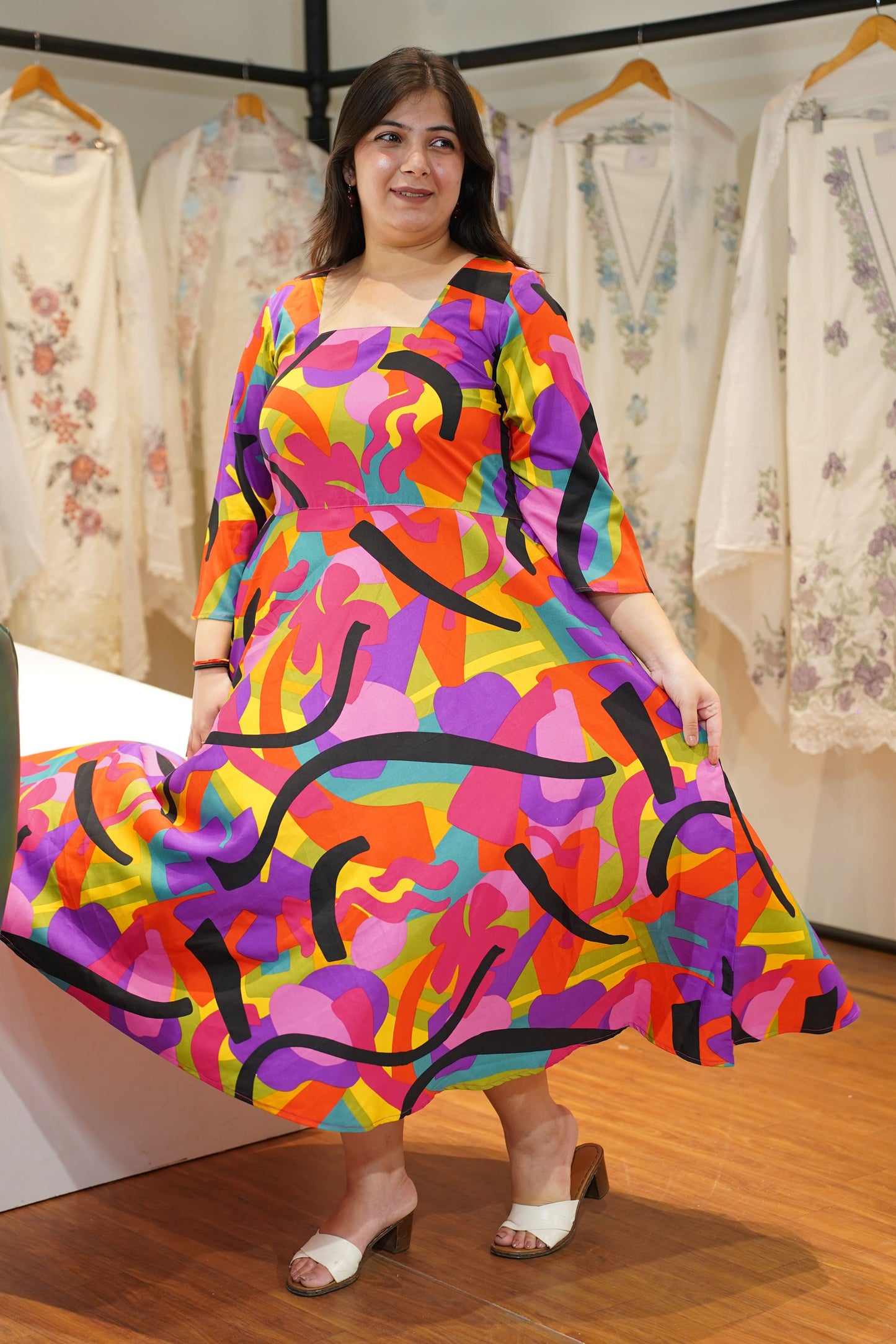 Rainbow Spectrum Printed Maxi Dress