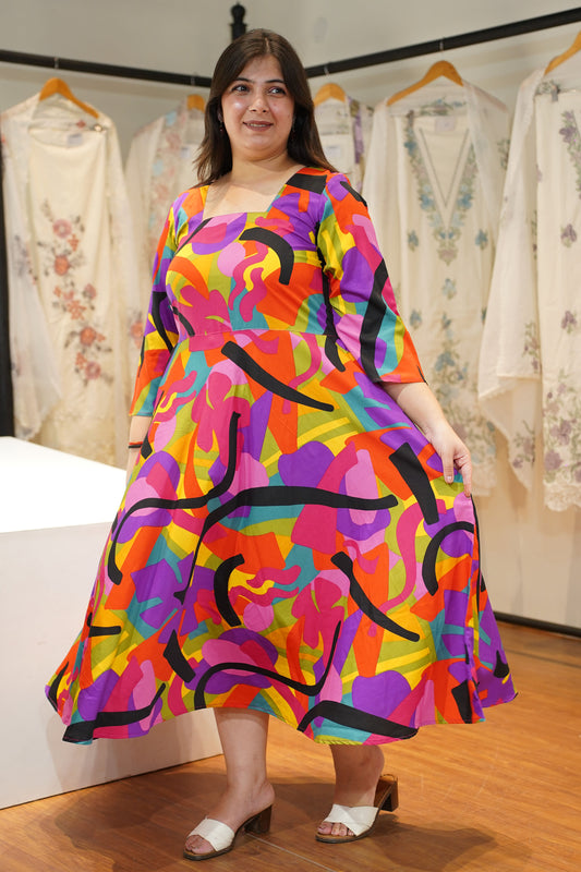 Rainbow Spectrum Printed Maxi Dress