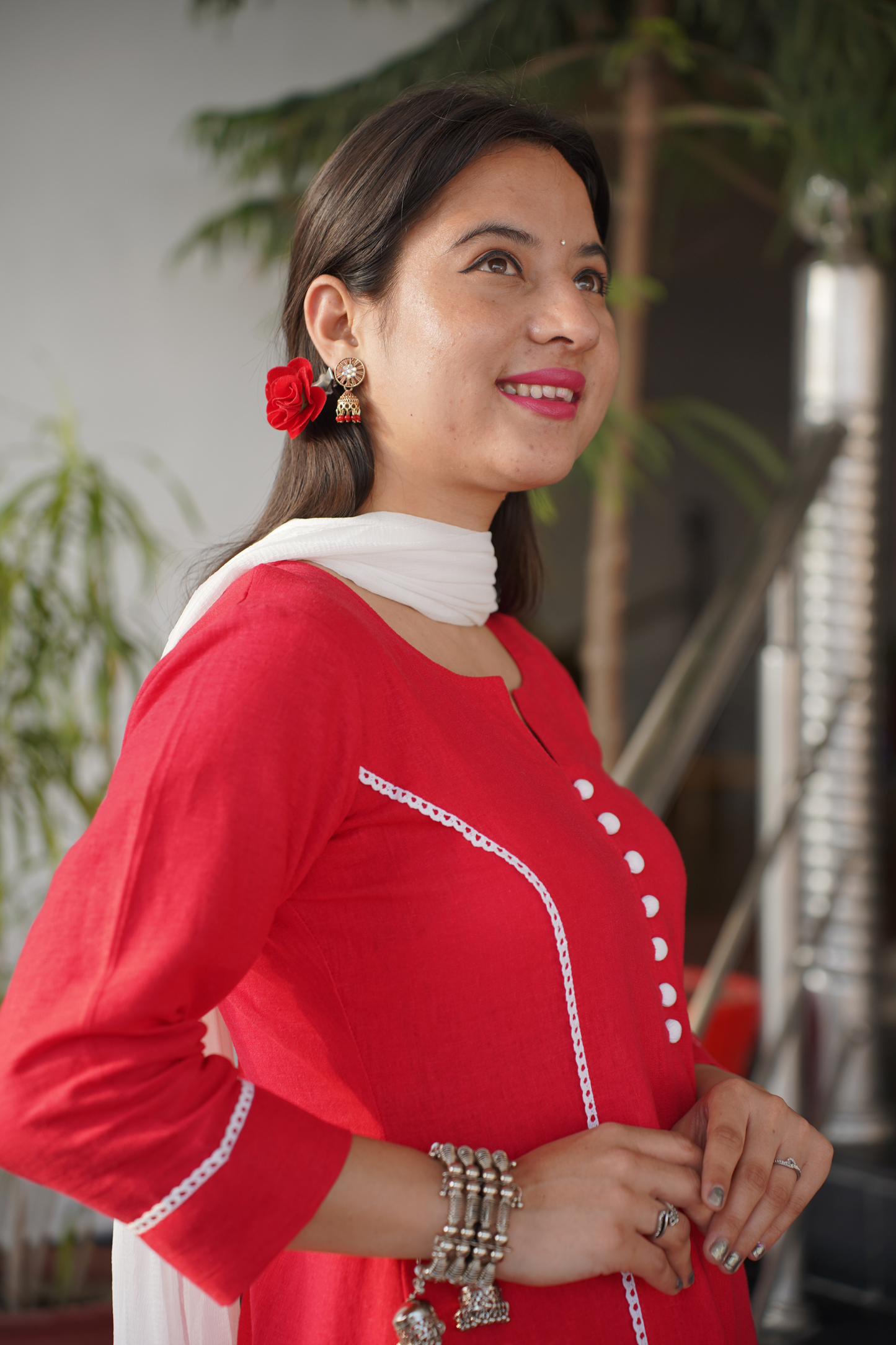 Buy Plus Size Red A-Line Cotton Linen Kurta At Apella | Sizes XS to 10 XL | India | Free Delivery | Customized