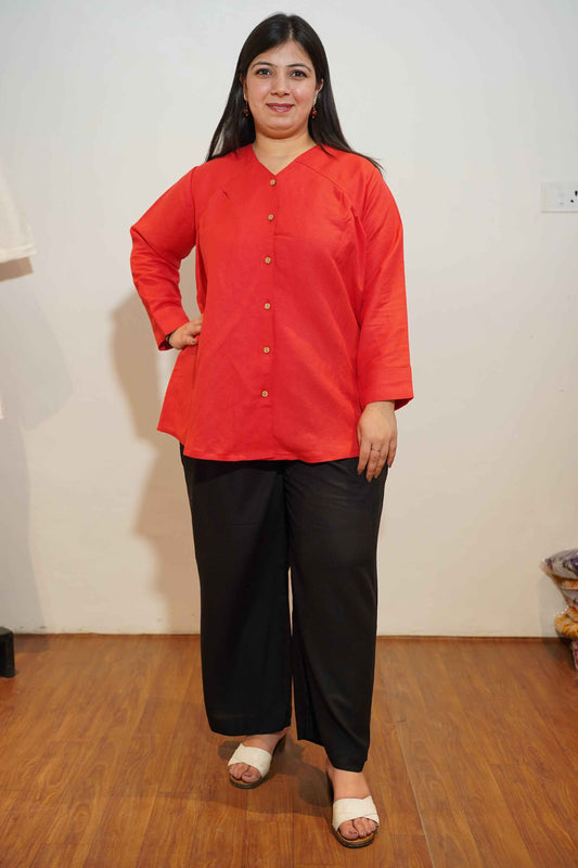 Fiery Red Cotton Linen Kurta