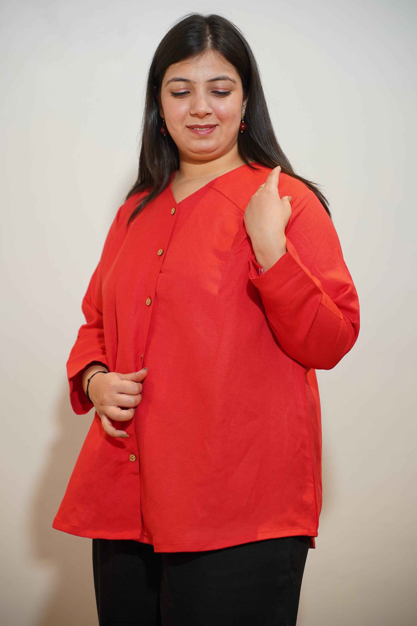 Fiery Red Cotton Linen Kurta