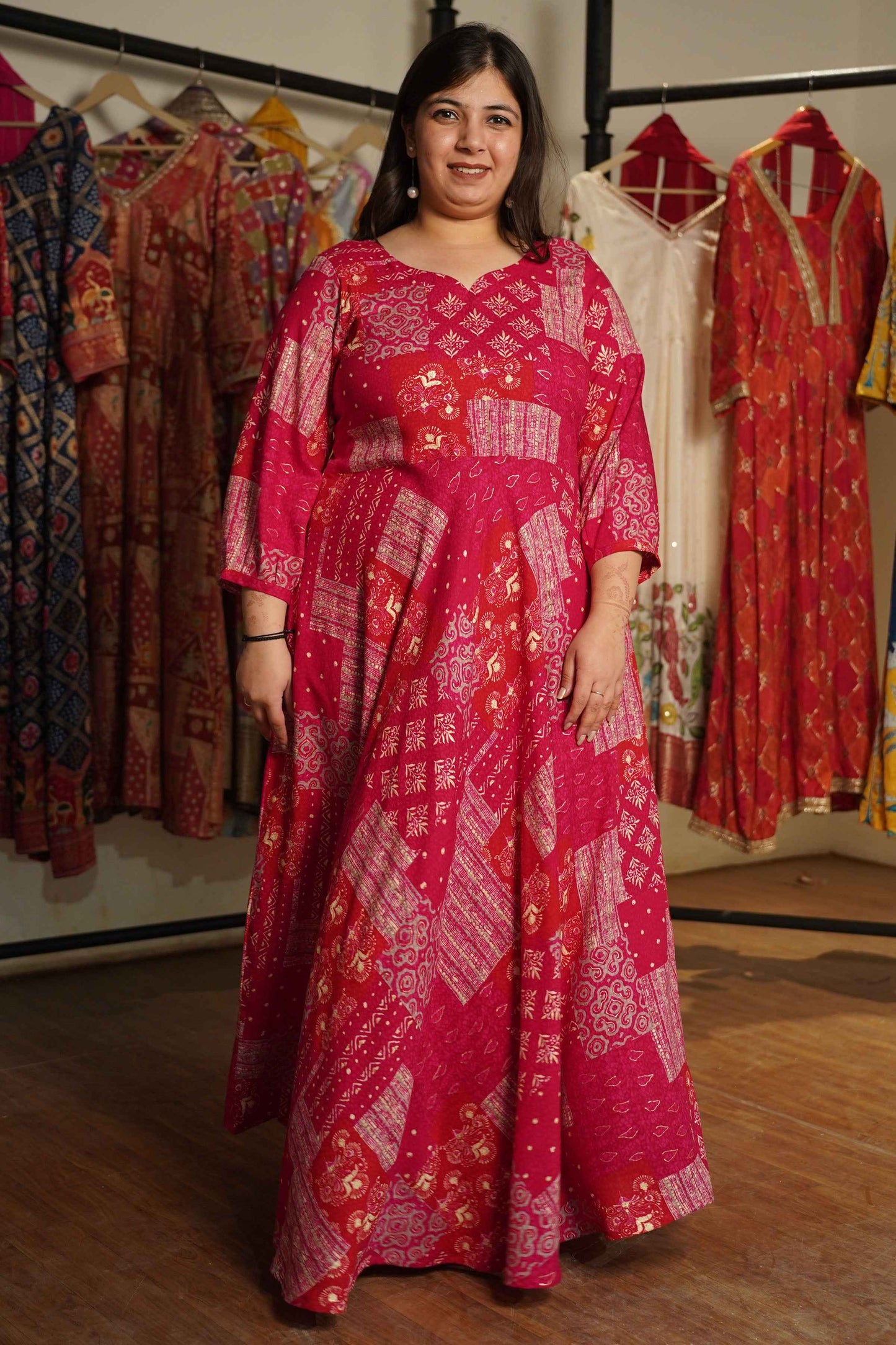 Rosé Daydream Foiled Rayon Dress With Pockets