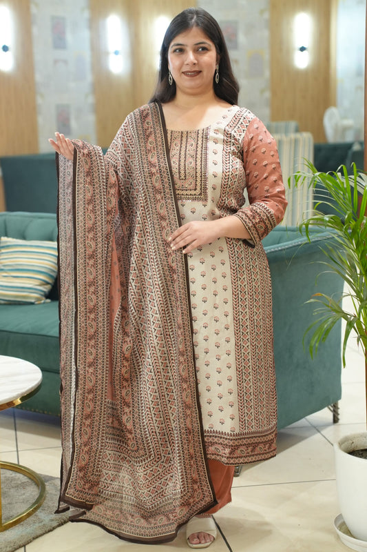 Zehra Ivory Crepe Suit With Mirror Work