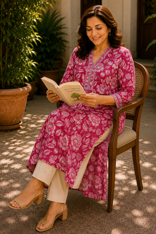 Tisha Floral A-line Cotton Kali Kurta