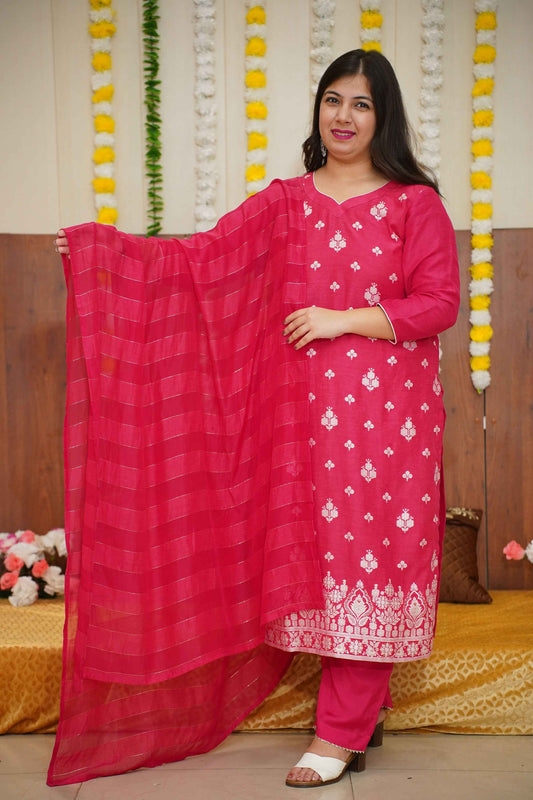 Rose Pink Jacquard Linen Suit