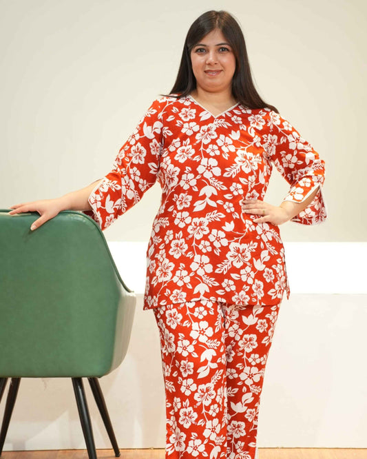 Rosewood Floral Rayon Night Suit