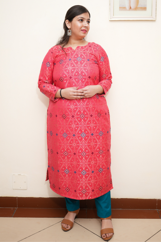 Buy Plus Size Rosy Dream Woven Pashmina Kurta At Apella | Sizes XS to 10 XL | India | Free Delivery | Customized