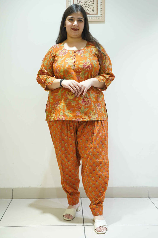 Rust Block Printed Cotton Salwar