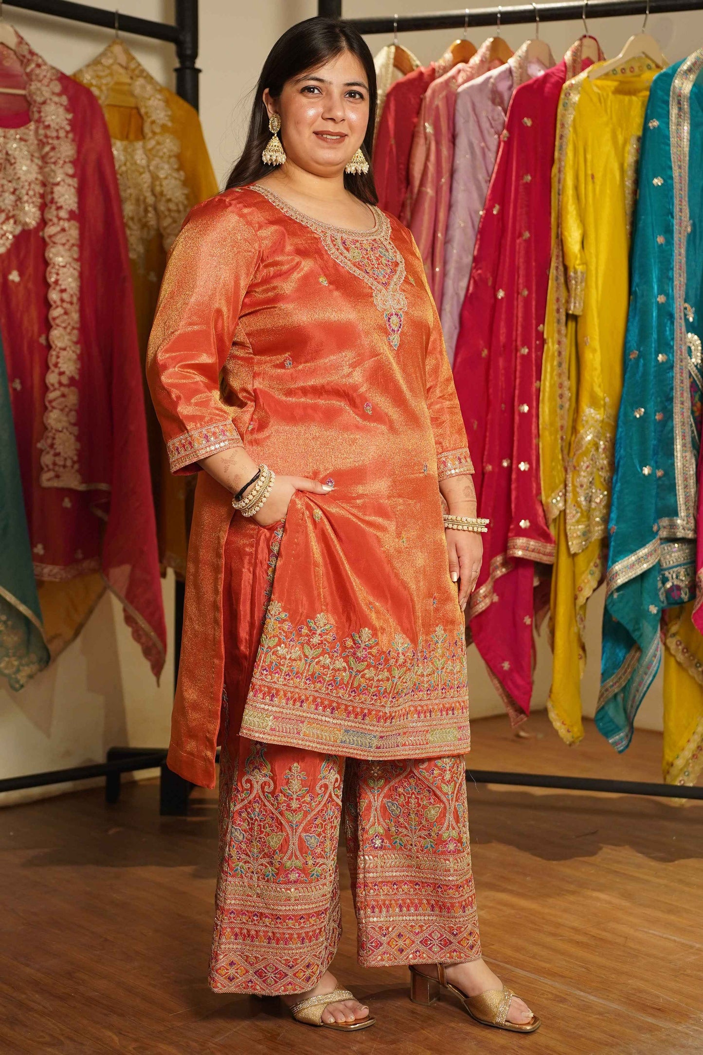 Ruhira Tissue Shimmer Embroidered Sharara Suit