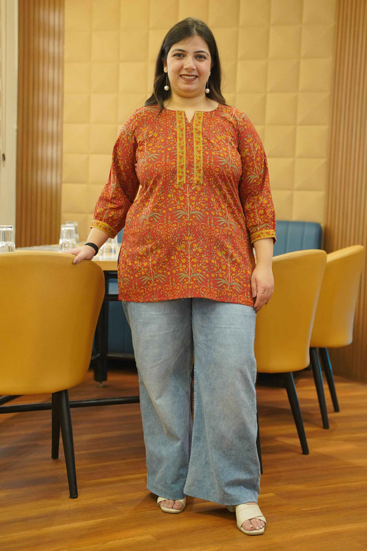 Rust Terra Bagh Printed Cotton Top
