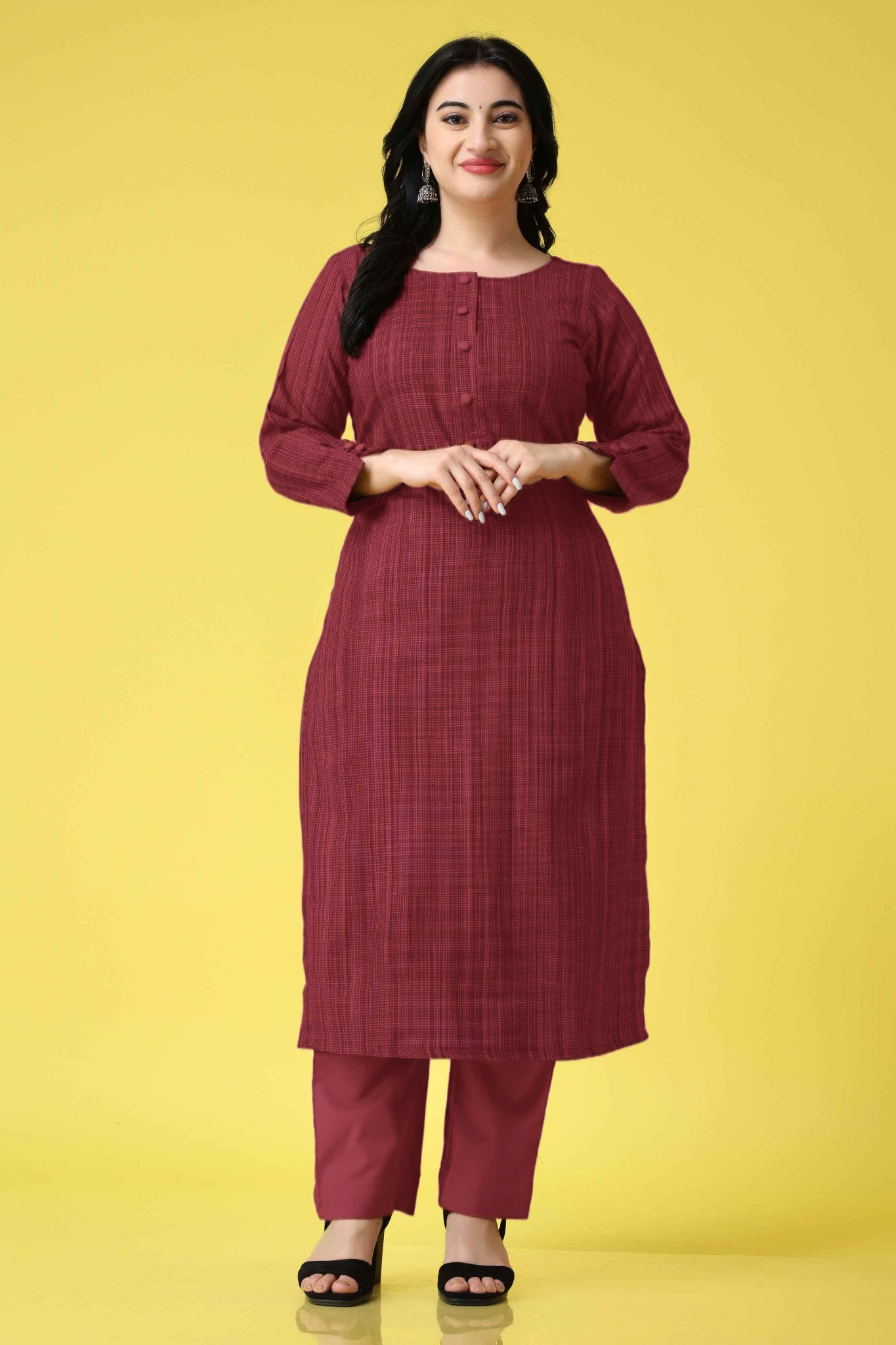 Maroon Grid Woollen Kurta Set