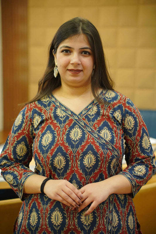 Rusty Navy Block Cotton Angrakha Kurta