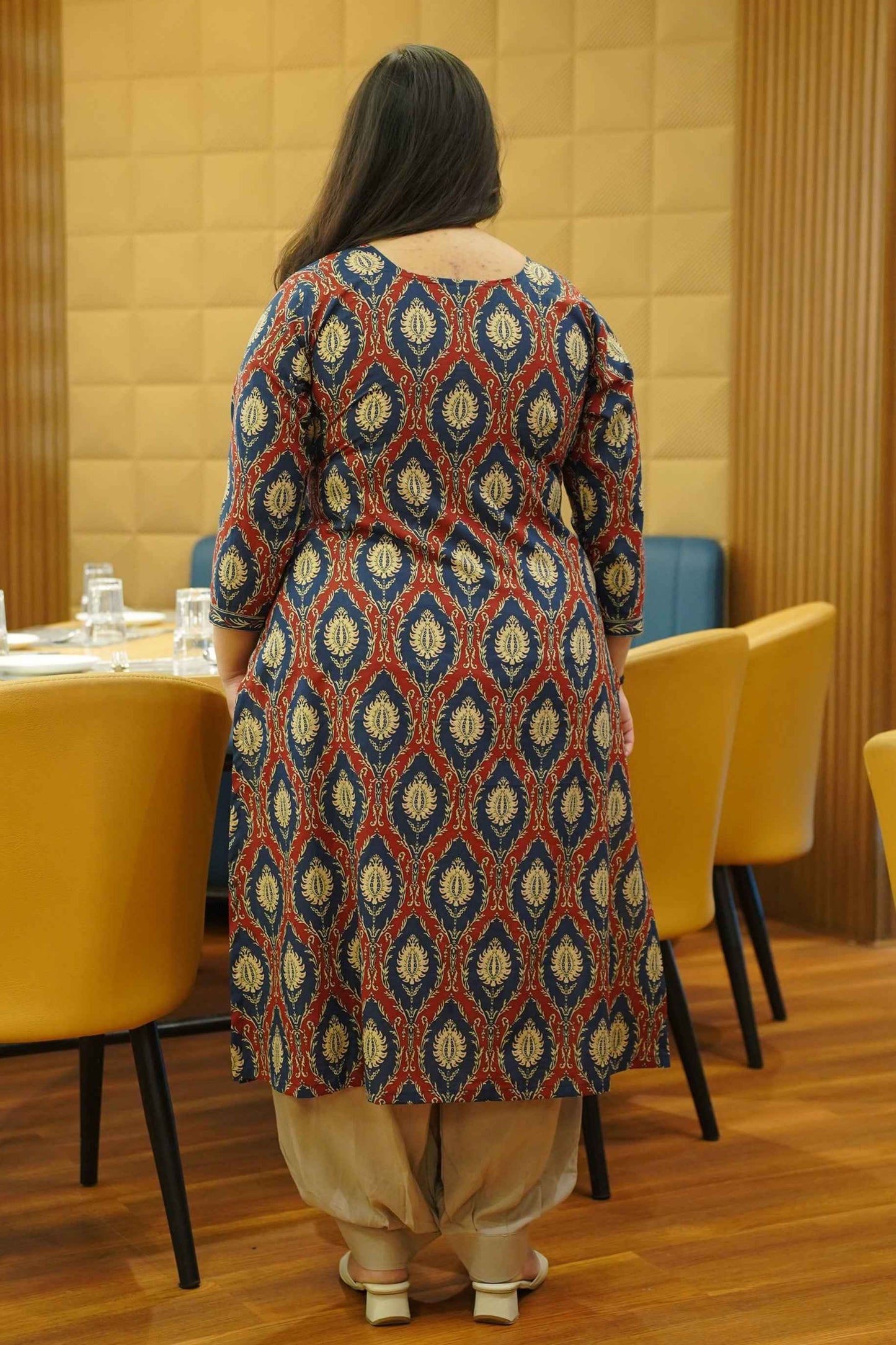 Rusty Navy Block Cotton Angrakha Kurta